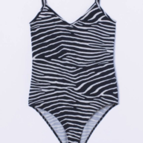 Zebra Print Sleeveless V-neck Bodysuit - Picture 1 of 2
